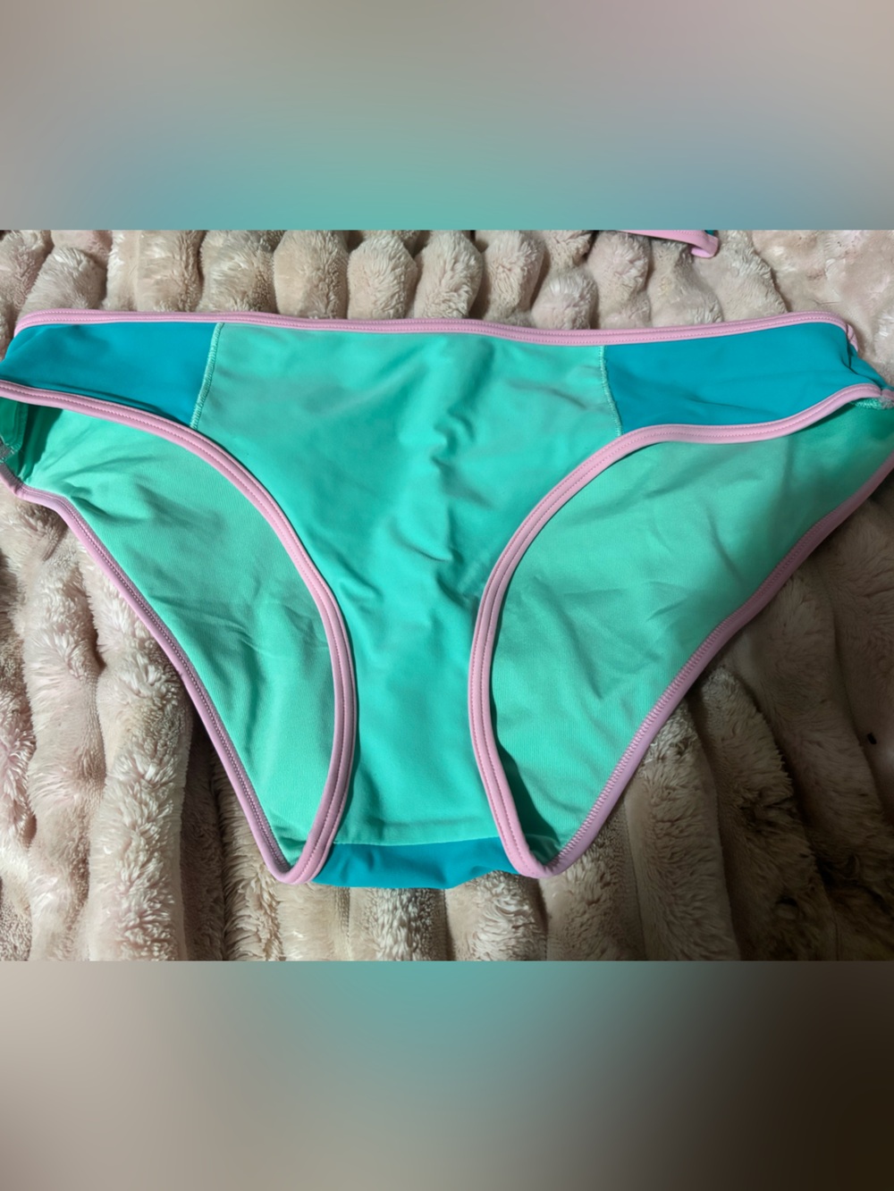 Aerie Colorblock Bandeau Bikini Set Aqua Mint Pink Trim Size Large NWOT - Picture 3 of 9